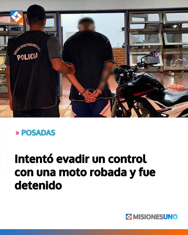 Intentó evadir un control con una moto robada y fue detenido
